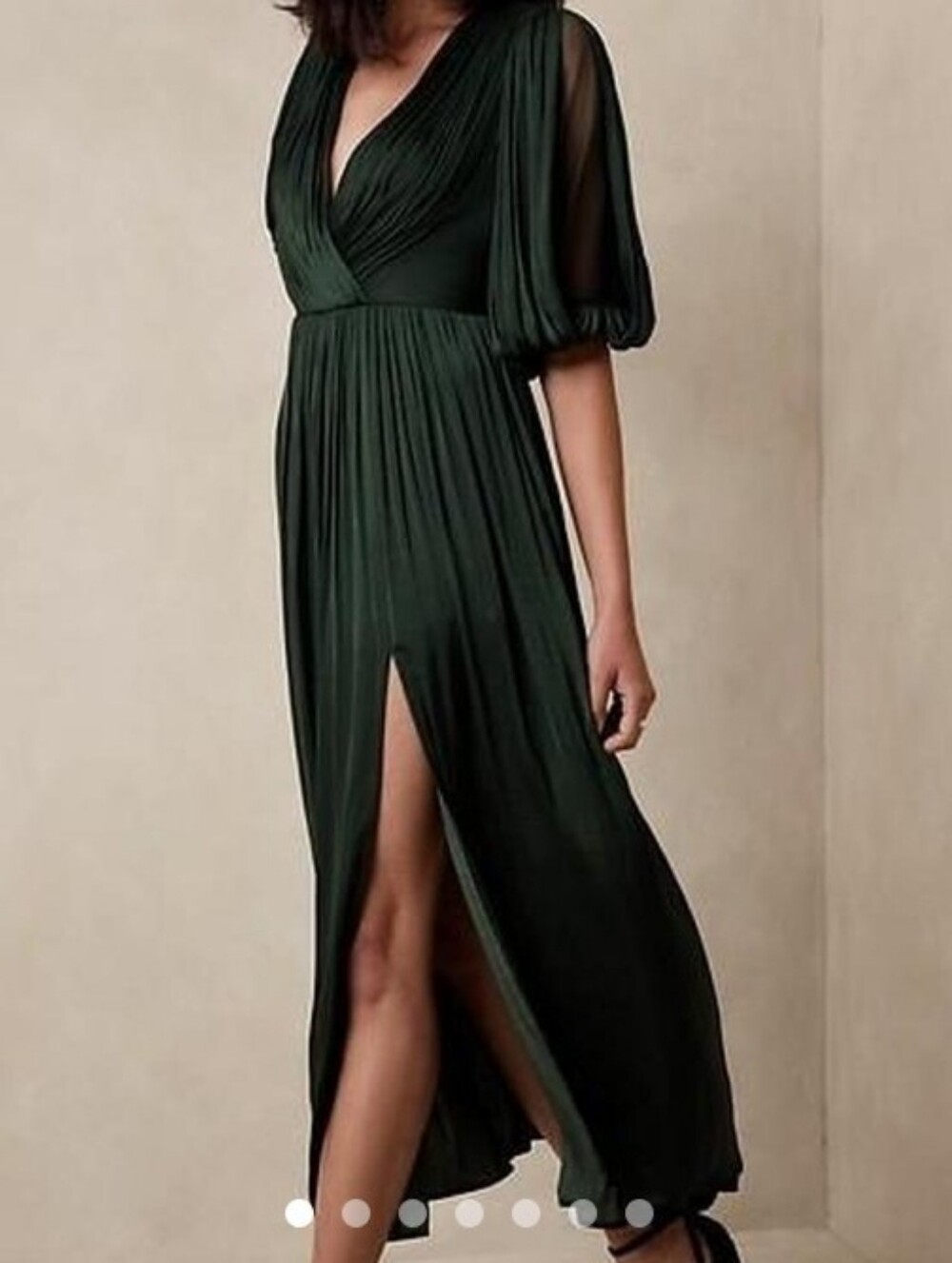 Banana Republic Forest Green Pleated V-Neck Women’s Dress